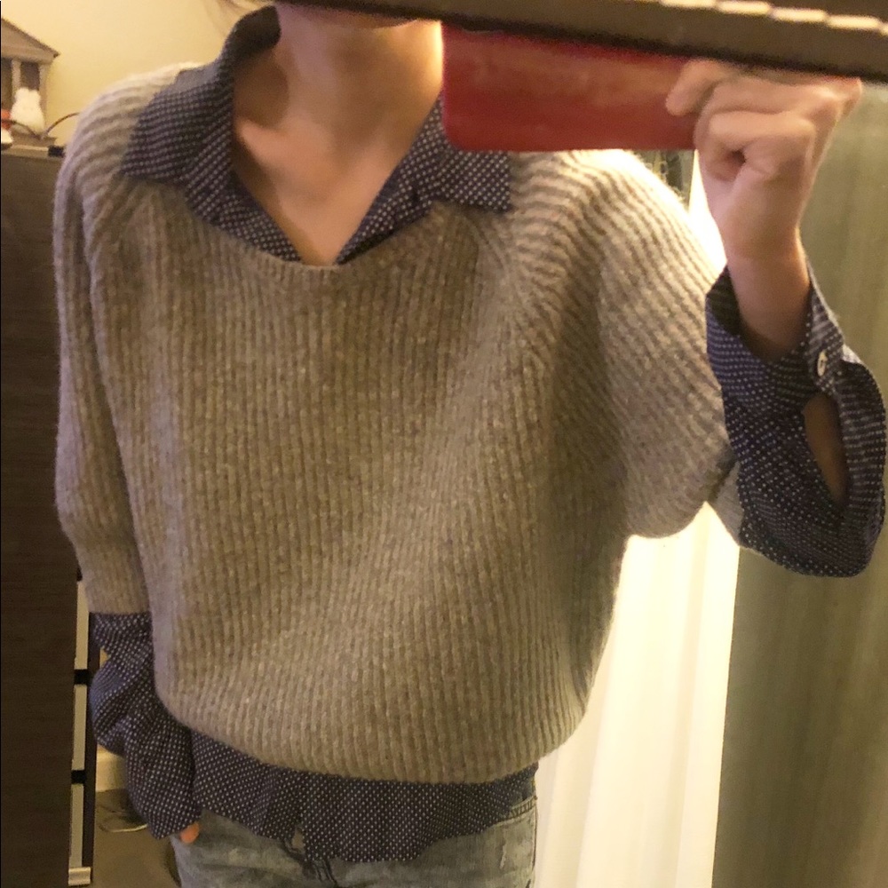 Puff sleeves rib knit sweater